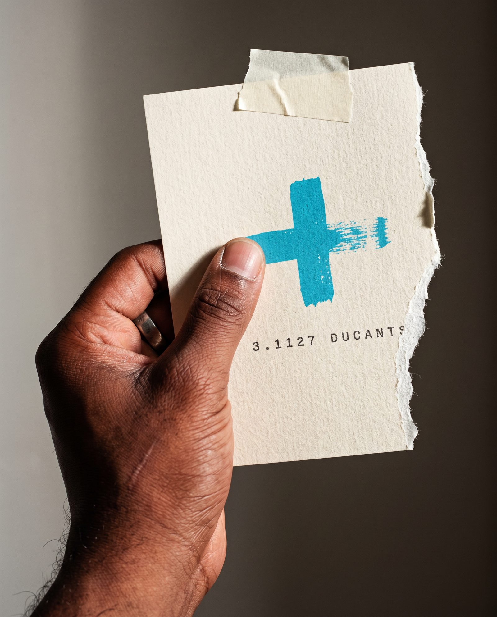 A hand holding a printed plus card