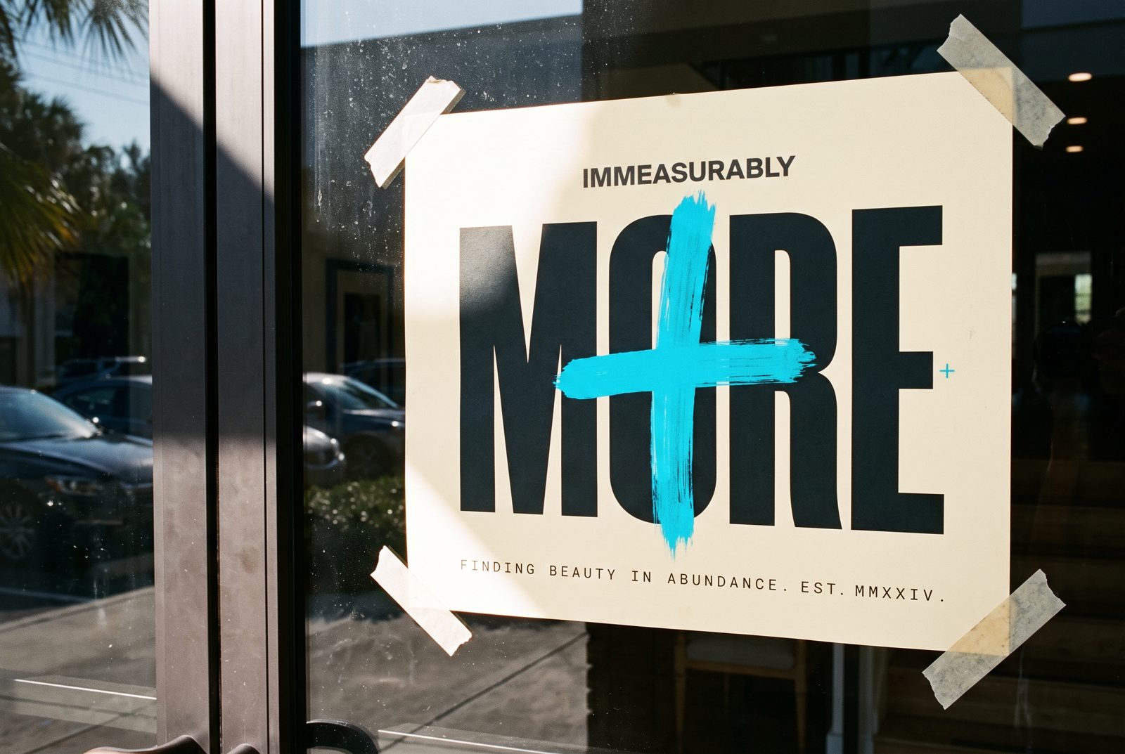 The plus mark applied to a glass entry door